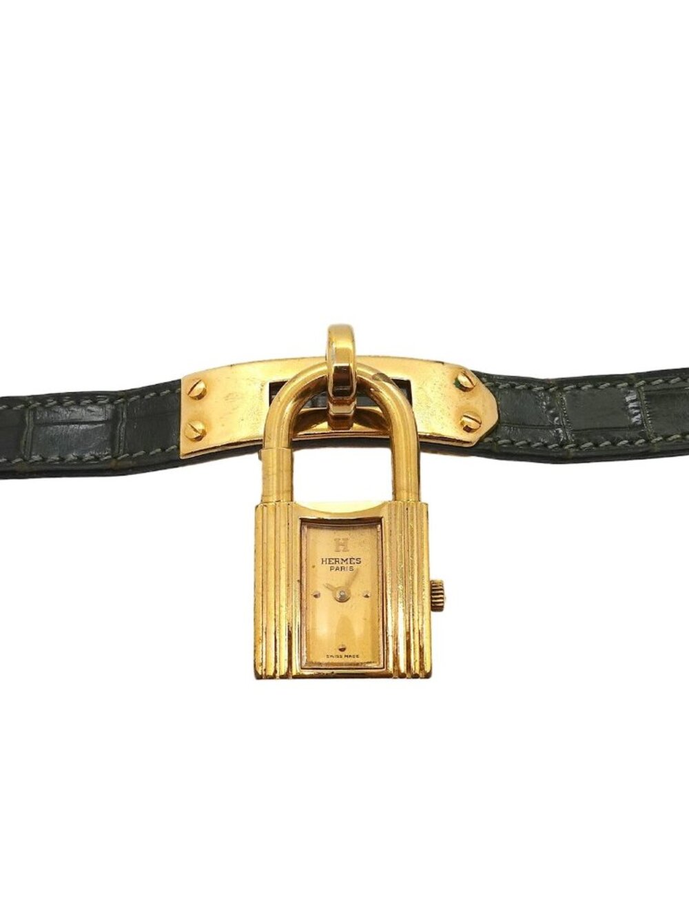 Hermes Kelly Watch Vintage Gold Green Quartz